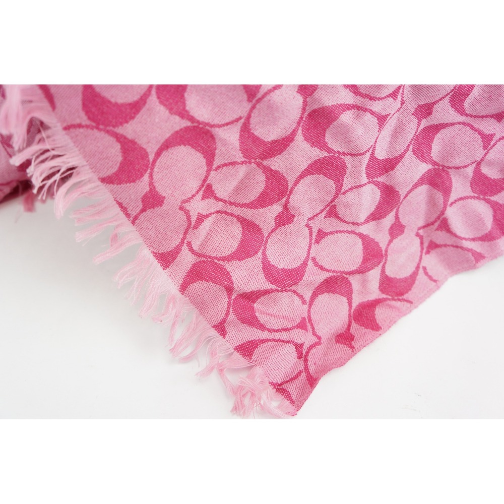 Coach Scarf Pink Signature C Monogram Fringed Jacquard Wrap Excellent - Picture 3 of 4
